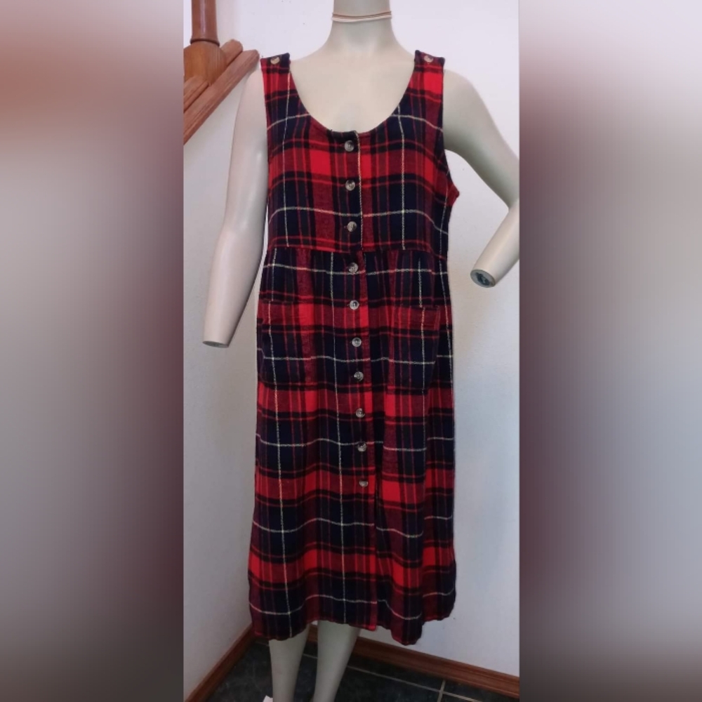 Vintage Two Twenty Collections Plaid Jumper Dress Med PT
